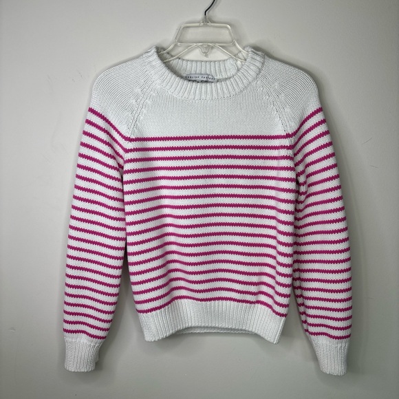 English Factory White Pink Striped Sweater Chunky Knit Pullover XS BNCM3 - Picture 1 of 7